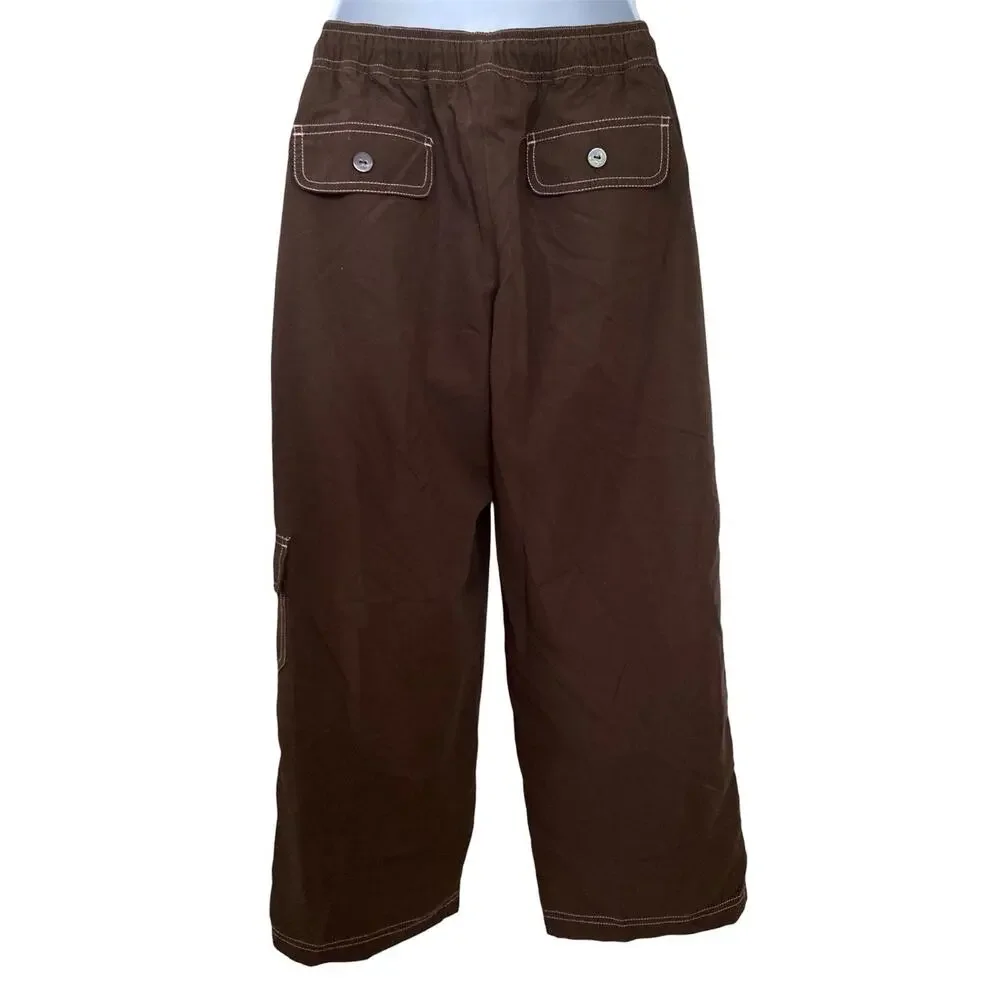 Vintage 90s Y2k Brown Sporty Stripe Athletic Wear Cropped Cargo Track Pants S - Picture 7 of 8